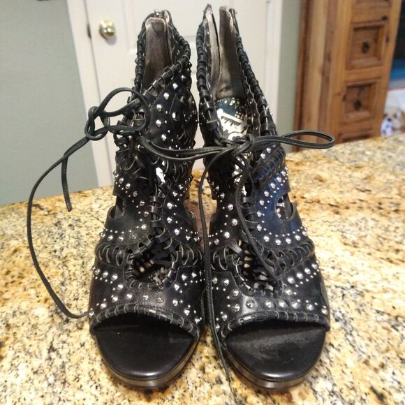 Sam Edelman Elyese Black Leather Studs Open Toe Sandals Women's Size 9 M - Picture 2 of 14